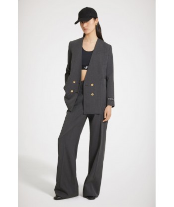 Collarless double-breasted jacket in technical wool twill pas cher 