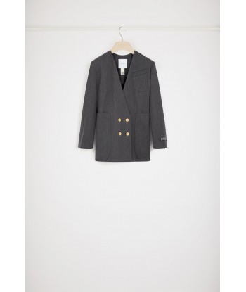 Collarless double-breasted jacket in technical wool twill pas cher 