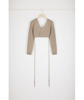 Wrap-back cable knit top in wool and cashmere meilleur choix