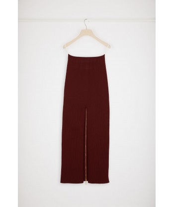 Ribbed slit midi skirt in sustainable wool en linge