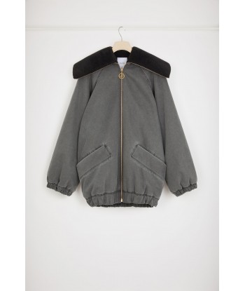 Oversized jacket in organic cotton denim and faux shearling Pour