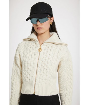 Mixed cable knit zip-up cardigan in wool and cashmere prix