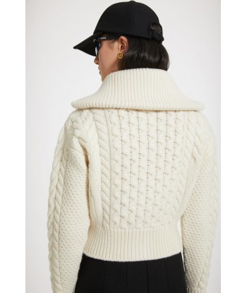 Mixed cable knit zip-up cardigan in wool and cashmere prix