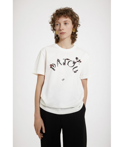 Floral Patou curved logo t-shirt in organic cotton rembourrage situé sous