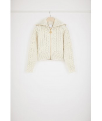 Mixed cable knit zip-up cardigan in wool and cashmere prix