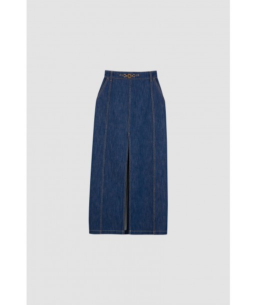 Slit midi skirt in organic cotton denim solde