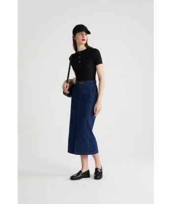 Slit midi skirt in organic cotton denim solde