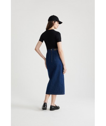 Slit midi skirt in organic cotton denim solde