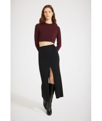 Ribbed slit midi skirt in sustainable wool ouvre sa boutique